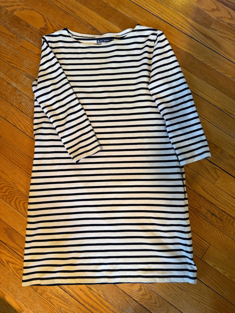 Petite bateau Striped Long Sleeve Knit Top - navy & White